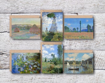 Monet Collection, 6 Printable Blank Greeting Cards of Famous Monet Oil Paintings, Vintage Impressionist Art Print Favorites fit in 5x7 Frame