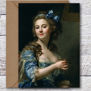 マリー・カペーの自画像、有名な油絵の肖像画の印刷可能なファインアートカード、傑作絵画の空白カード、ビンテージアートプリント