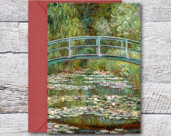 Bridge Over a Pond by Monet, Printable Blank Greeting Card of Famous Painting of Water Lilies, Floral Art Print fits in 5"x7" Frame or Mat