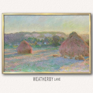Vetehögar av Monet, utskrivbar väggkonst av berömd Monet-målning landskap, Monets konsttryck av jordbruk, omedelbar nedladdning vintagedekor