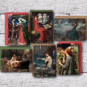 ウォーターハウス コレクション、有名な油絵の印刷可能なファイン アート カード 6 枚、傑作絵画の空白カード、ビンテージ アート プリント
