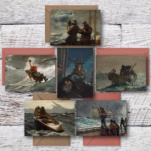 Mariners de Winslow Homer, 6 cartões de felicitações para impressão de pinturas famosas de Homer de homens no mar, cartões de arte de Winslow Homer cabem em molduras de 5" x 7"