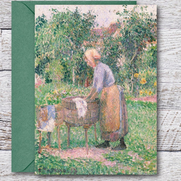 Washer Woman by Pissarro, Printable Fine Art Card of Famous Oil Painting, Blank Card of Masterpiece Painting, Vintage Art Print of Laundry