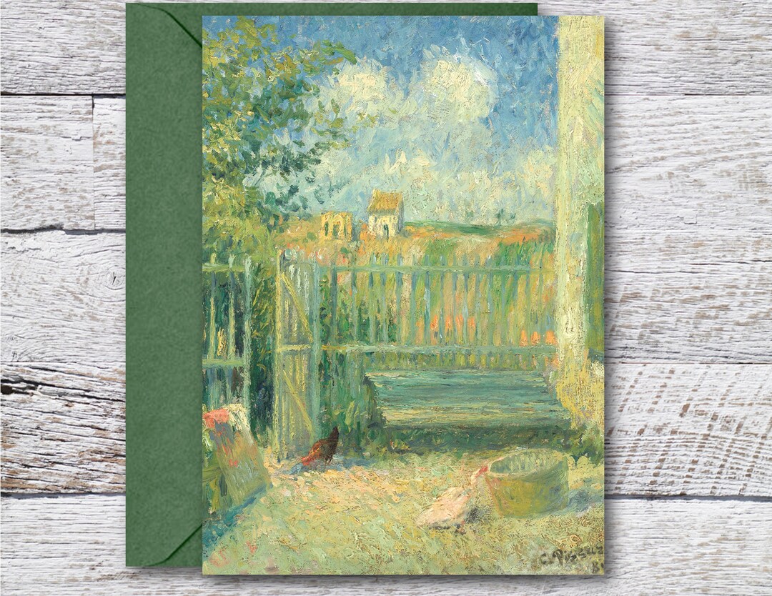 Courtyard by Pissarro, Printable Fine Art Card of Famous Oil Painting ...