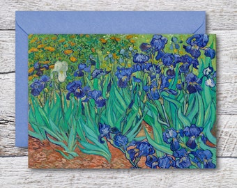 Iris von Van Gogh, druckbare Fine Art Karte des berühmten Ölgemäldes, leere Karte des Meisterwerks der Malerei, Vintage Kunstdruck blauer Blumen
