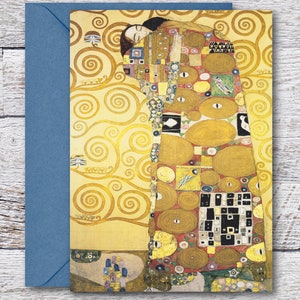 フルフィルメント バイ クリムト、有名なクリムトの絵画「情熱的な抱擁」の印刷可能なグリーティング カード、5 x 7 インチのフレームに収まるヴィンテージ アール ヌーボー プリント