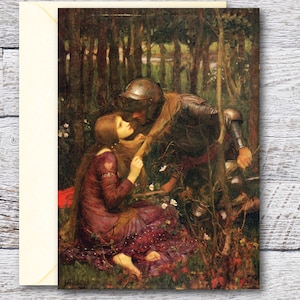 ウォーターハウスの「Belle Dame Sans Merci」、有名な油絵の印刷可能なファインアートカード、傑作絵画の空白カード、ヴィンテージアートプリント