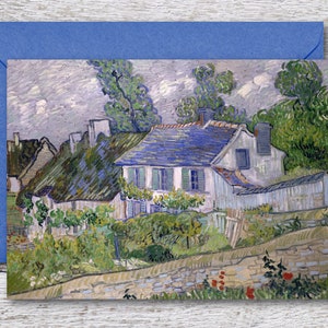 ゴッホ作「オーヴェルの家々」、有名な油絵の印刷可能なファインアートカード、傑作絵画の空白カード、フランスのヴィンテージアートプリント