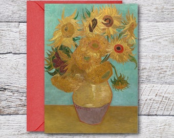 Sunflowers by Vincent van Gogh, Printable Blank Greeting Card of Famous Van Gogh Painting of Flowers in Vase, Van Gogh Print Fits 5x7 Frame