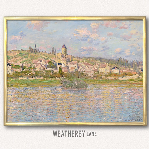 Vétheuil by Monet, Printable Wall Art of Famous Monet Painting of Town on Seine River, Monet Art Print, Instant Download Vintage Wall Décor