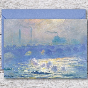 Waterloo Bridge de Monet, cartão de felicitações para impressão da famosa pintura a óleo de Monet da paisagem marítima enluarada de Londres, cartão de Monet em branco cabe em moldura de 5 "x7"