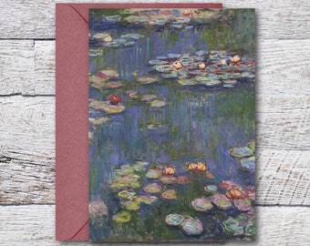 Water Lily Pond by Monet, Printable Blank Greeting Card of Impressionist Painting of Water Garden Flowers, Art Print fit 5"x7" Frame or Mat