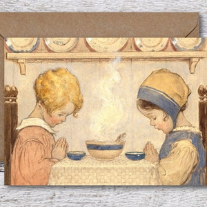 Giving Thanks by Jessie Willcox Smith, Printable Blank Greeting Card of Children Praying, Vintage Art Print fits in 5&quot;x7&quot; Frame or Mat