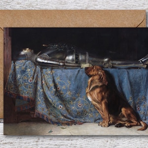 Requiescat by Briton Riviere, Printable Greeting Card of Famous Riviere Painting of Faithful Dog Mourning Knight, Art Print fits 5&quot;x7&quot; Frame