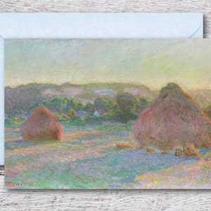 Stacks of Wheat by Monet, Printable Fine Art Card of Famous Oil Painting Landscape, Blank Card of Masterpiece Painting, Vintage Art Print