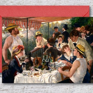 ルノワールの「カノティエの昼食」、有名な油絵の印刷可能なファインアートカード、傑作絵画の空白カード、ヴィンテージアートプリント