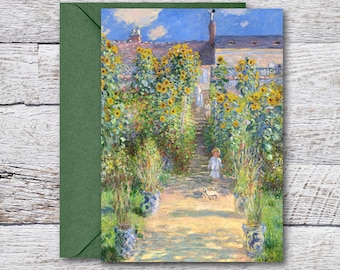 Artist's Garden by Monet, Printable Greeting Card of Famous Oil Painting, Blank Card of Floral Vintage Art Print, Fits in 5"x7" Frame or Mat