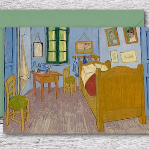 ゴッホのアルルの寝室、ゴッホの有名な絵画「黄色い家」の部屋のグリーティング カード (5 x 7 インチのフレームに収まる)