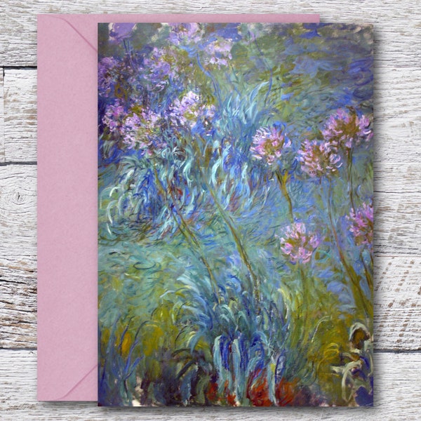 Agapanthus by Monet, Printable Blank Greeting Card of Famous Impressionist Painting of Colorful Flowers, Floral Monet Art fits 5"x7" Frame