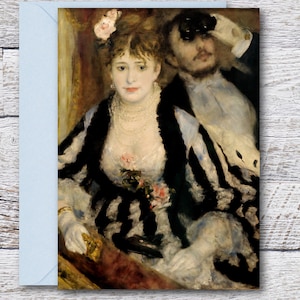 ルノワールの「ラ・ロージュ」、有名な油絵の印刷可能なファインアートカード、傑作絵画の空白カード、ビクトリア朝時代のヴィンテージアートプリント