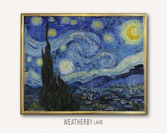 Van Gogh's Starry Night, Printable Wall Art of Famous Van Gogh Painting of Dreamy Night Sky, Van Gogh Art Print, Instant Download Wall Décor