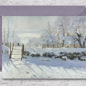 La pie de Monet, carte d'art imprimable de peinture à l'huile célèbre, carte vierge de peinture de chef-d'œuvre, impression d'art vintage de paysage de neige