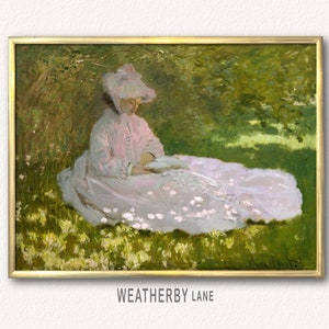 Springtime by Monet, Printable Wall Art of Famous Painting of Woman Reading under Tree, Monet Art Print, Instant Download Vintage Wall Décor