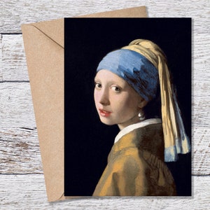 Menina com brinco de pérola de Vermeer, cartão de belas artes para impressão de obra-prima de pintura a óleo, cartão em branco de pintura famosa, impressão de arte vintage