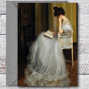 Mujer leyendo por Blanche, tarjeta de bellas artes imprimible de pintura al óleo famosa, tarjeta en blanco de pintura de obra maestra, impresión de arte vintage