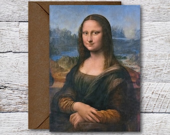 A Mona Lisa de Leonardo da Vinci, cartão de felicitações para impressão da famosa pintura a óleo de Davinci Retrato de Lisa del Giocondo cabe em uma moldura de 5 "x7"