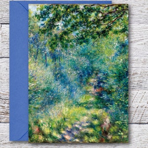 Caminho na floresta de Renoir, cartão de felicitações para impressão da famosa pintura a óleo de Renoir de uma trilha na floresta, impressão de arte vintage cabe em moldura de 5 "x 7"