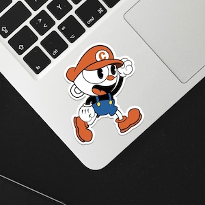 Cuphead + Mario Sticker | 3” Super Mario Sticker | Super Mario Cuphead Die-cut vinyl video game sticker
