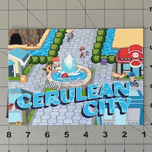 Bem-vindo ao cartão postal de Cerulean City 5x7, impressão de Pokémon Cerulean City, arte de fã de Cerulean City