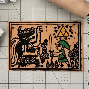 Impresión de postal Zelda Wind Waker hecha a mano, postal linocut impresa a mano de Zelda, regalo de fan de zelda