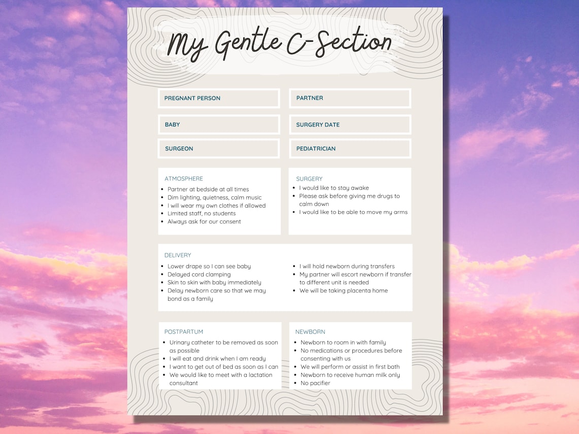 Editable Gentle Csection Birth Plan Canva Template, Customize Your Editable Gentle Csection Birth Plan Canva Template, Customize Your