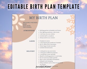 Modèle Canva de plan de naissance modifiable, Plan de naissance inclusif, Personnalisez vos préférences de naissance neutres en termes de genre, Boho Design
