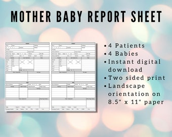 Feuille de rapport mère bébé infirmière, cerveau d'infirmière post-partum, maman et bébé, soins du couple, chambre de bébé, communication de transfert de bébé bien