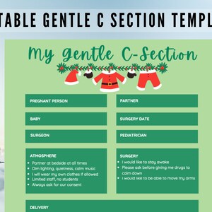 Bearbeitbare Canva-Vorlage für einen sanften Kaiserschnitt-Geburtsplan, passen Sie Ihre Cesarean-Einstellungen an, Weihnachtsweihnachtsdesign