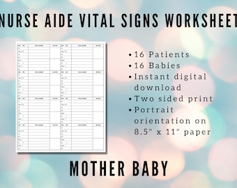 Journal des signes vitaux de l'AIIC pour maman et bébé, aide-infirmière, feuille de travail sur les signes vitaux pour maman et bébé, post-partum, suivi technique des soins du couple