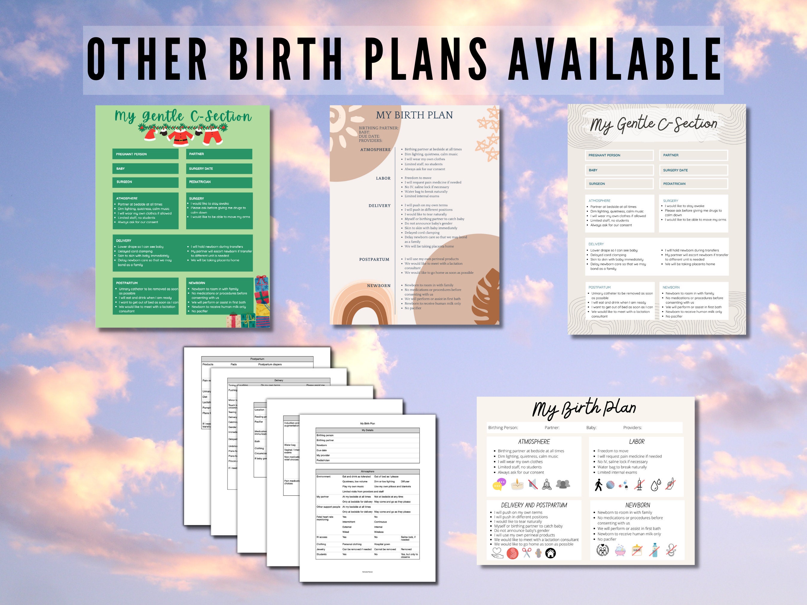 Editable Gentle Csection Birth Plan Canva Template Customize Etsy