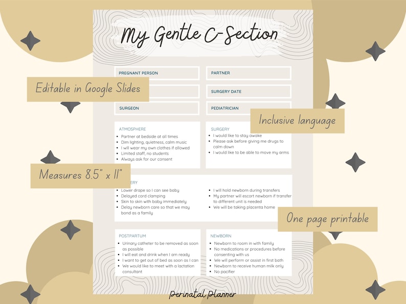 gentle cesarean birth plan template