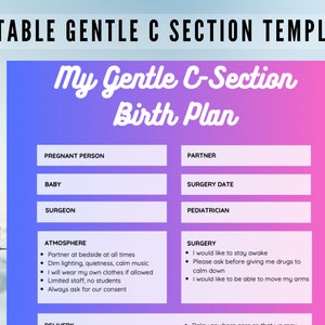 Editable Gentle C-section Birth Plan Canva Template, Customize Your ...