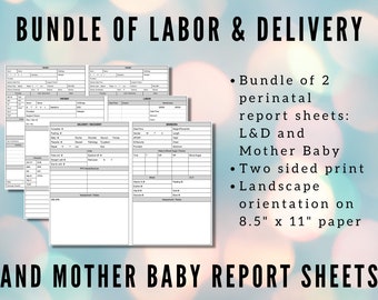 Lot de L&D et cervelle d'infirmière pour mère et bébé, feuilles de rapport d'infirmière obstétricienne, communication de transfert de données LDRP pour la chambre de bébé et le puits post-partum