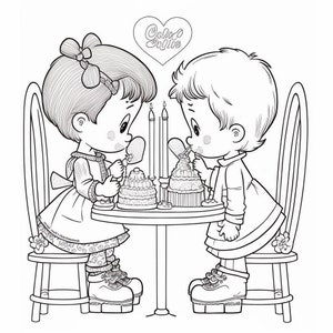18 Valentine&#39;s Day Coloring Pages!  - Vintage Old-Fashioned Cute Kid Couples Printable Book - Digital Download - Not a Physical Product
