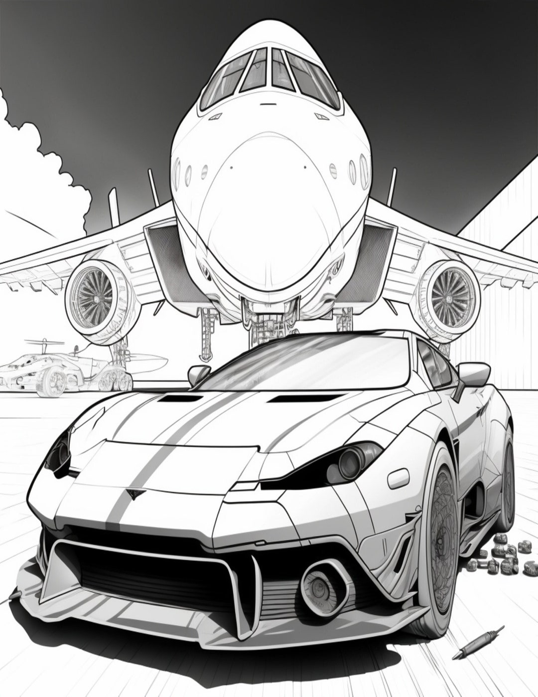 15 Adult Car Plane Coloring Pages! - Race Cars Printable Book - Fantasy ...