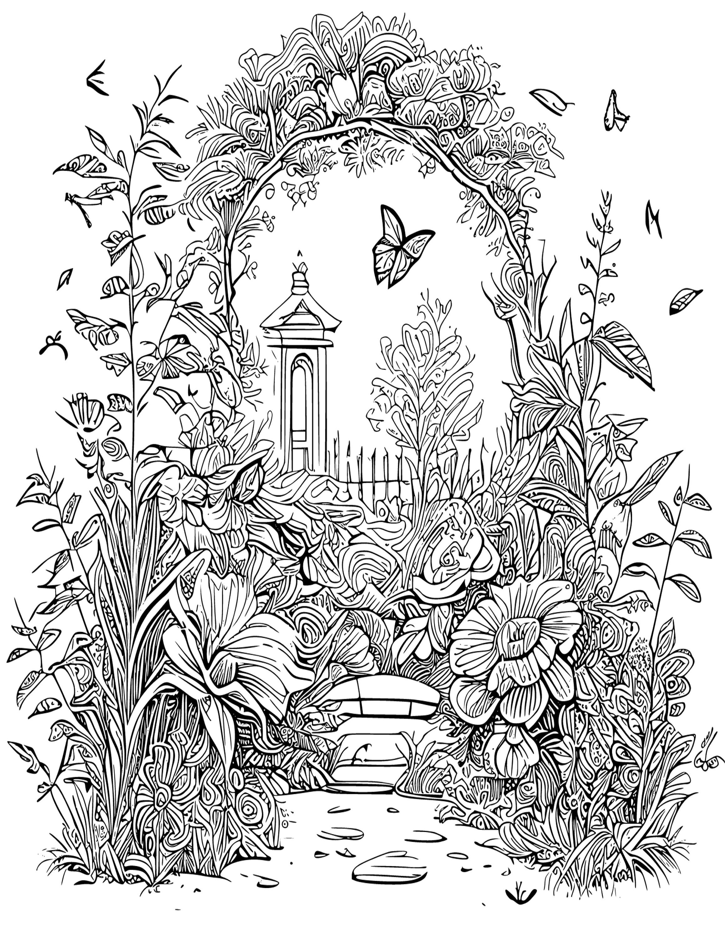Book4 25 Fantasy Garden Adult Grayscale Coloring Pages Fairy Gardens ...