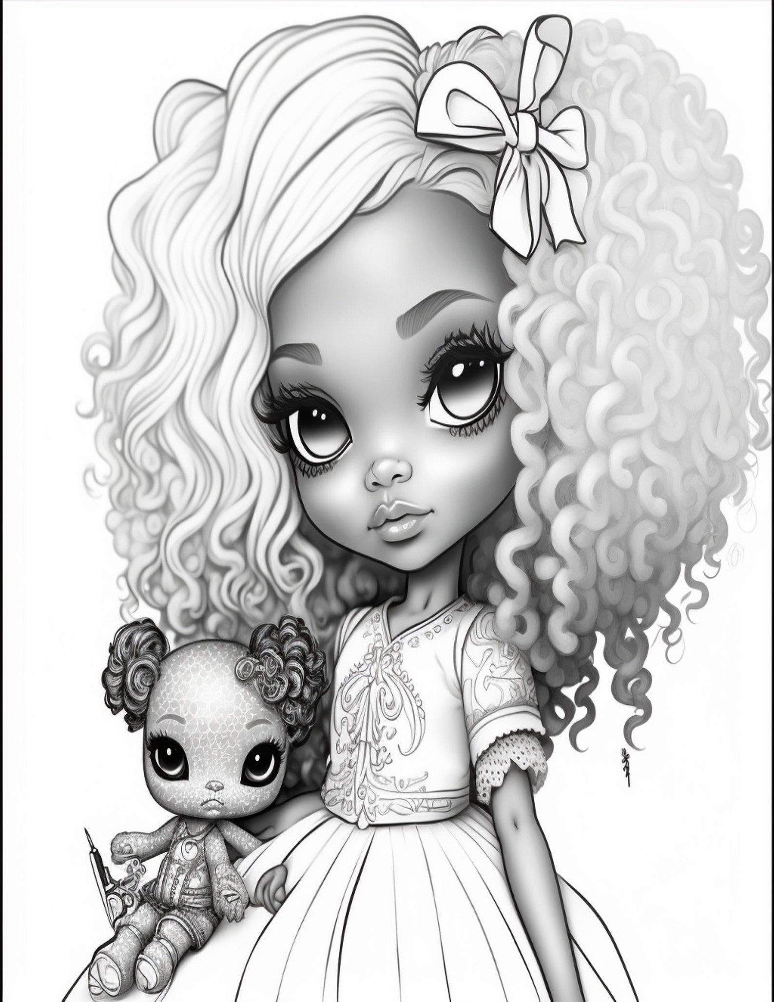 15 Monster Girl Doll Grayscale Coloring Pages! - Book 2 - Adult ...