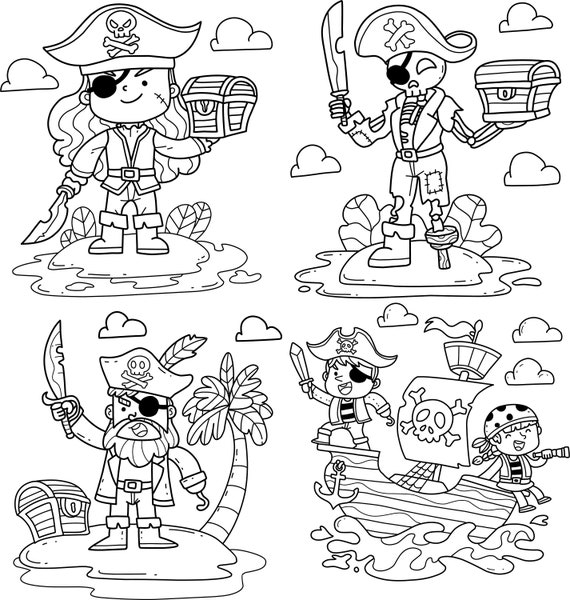 Pirate Boy and Girl Dry Erase Coloring Set ITH