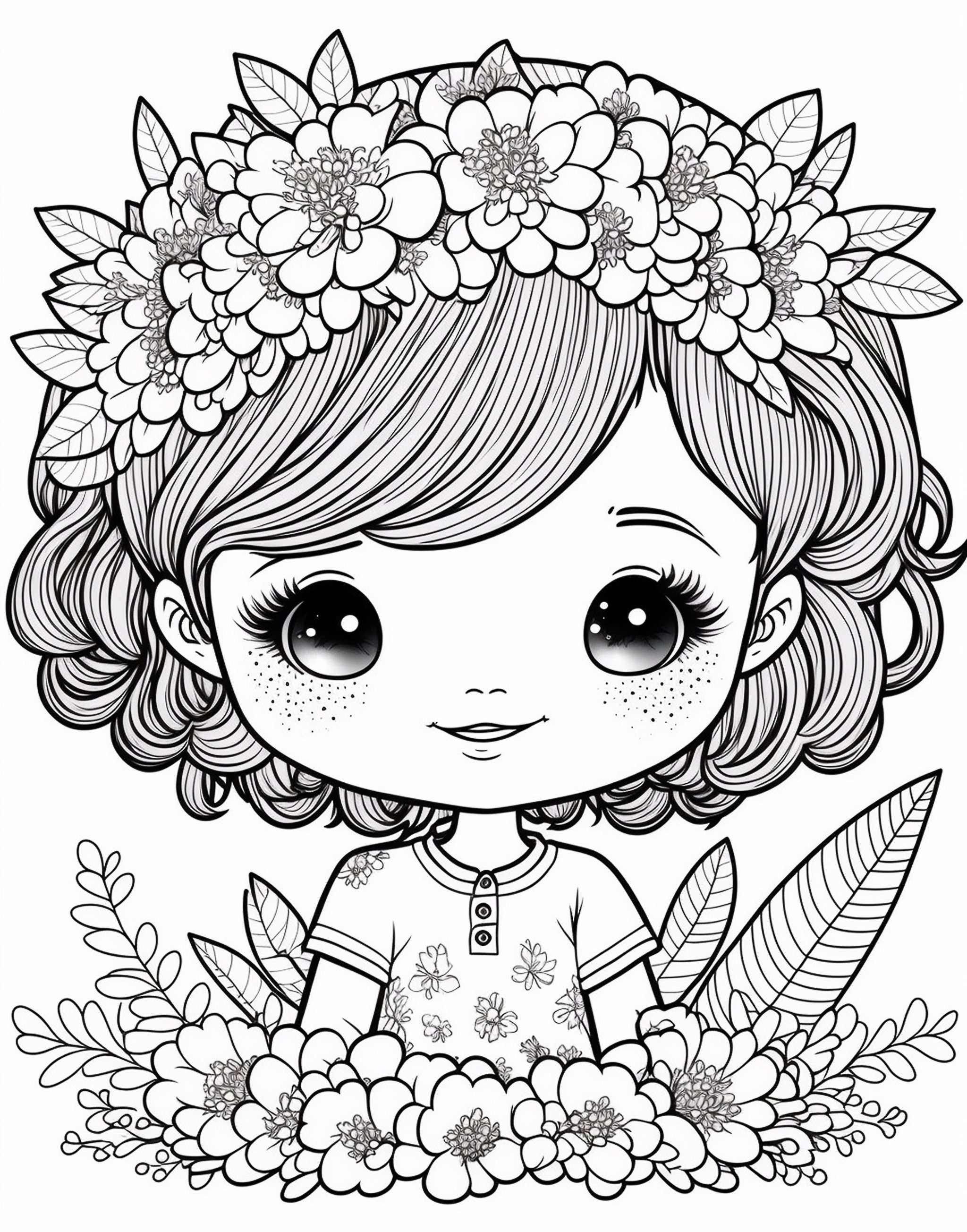 48 Pages Beautiful Flower Girl Antistress Coloring Books For