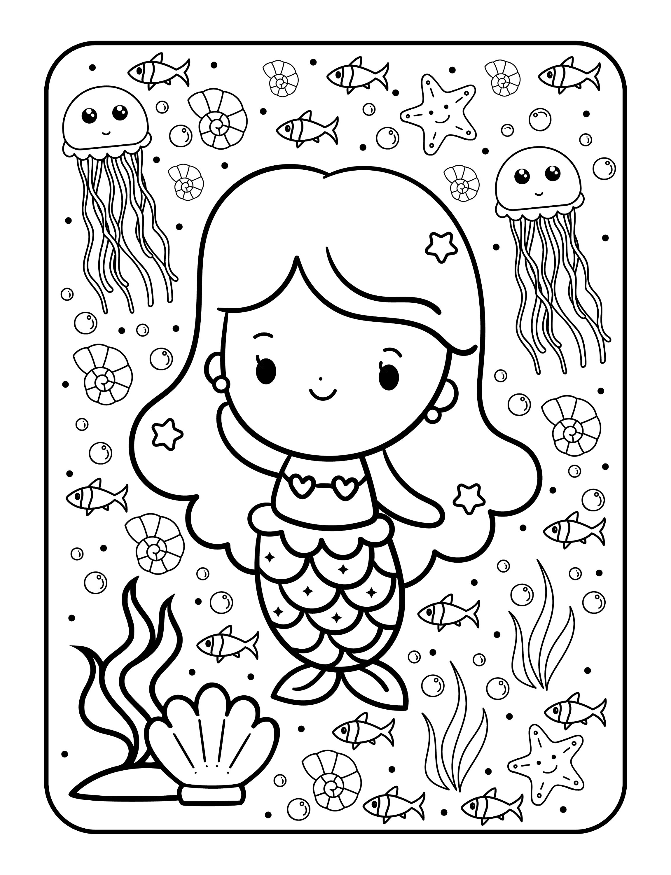 50 Page Mermaid Printable Book - Kids Coloring Pages - Kids Coloring ...